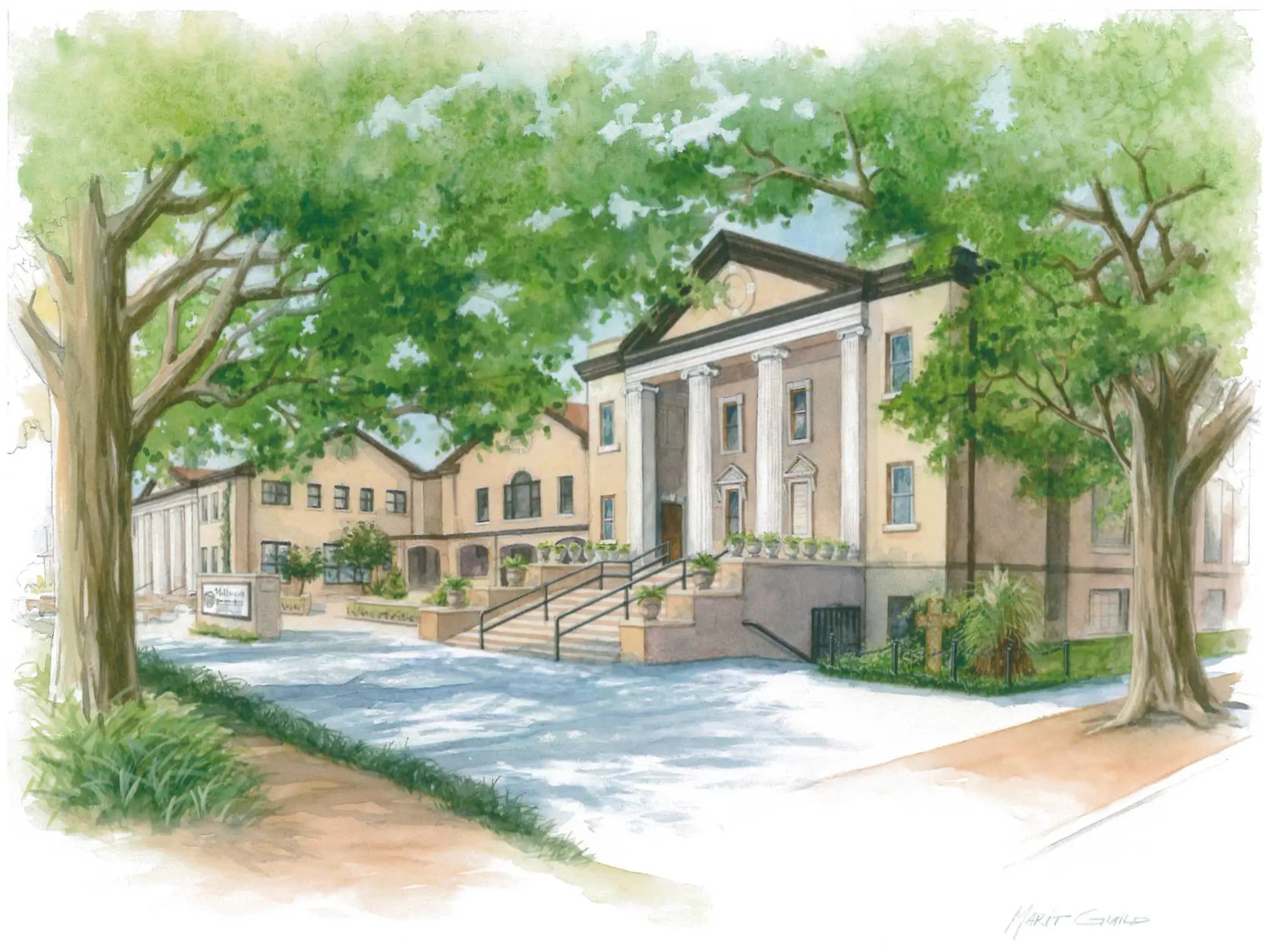 Watercolor of McIlwain Presbyterian Church