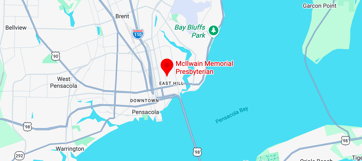 Map to McIlwain Presbyterian Church, 1220 East Blount Street, Pensacola, Florida 32503